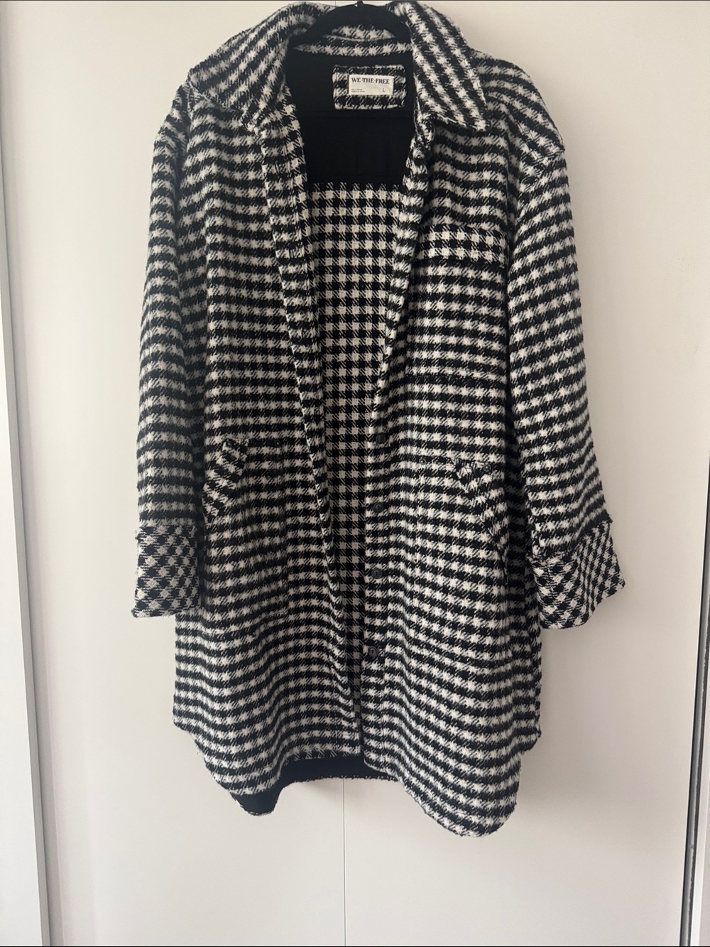 Free People Black & White Houndstooth Pea Coat